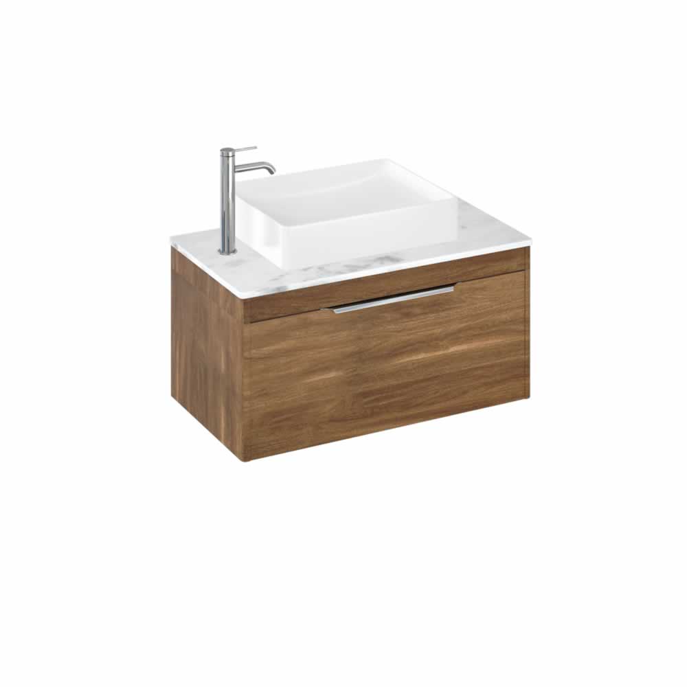 Shoreditch 85cm single drawer Caramel with Carrara White Worktop and Quad Countertop Basin